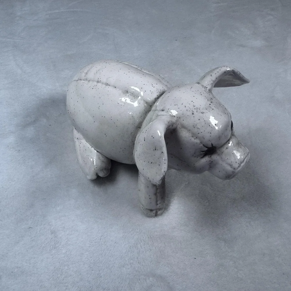 Speckled‎ White Ceramic Pig Figurine Cute Farmhouse Animal Decor Statue 10in